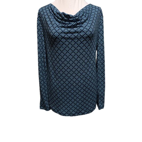 Liz Claiborne Tops - Liz Claiborne Women's Size Medium Draped Neck Geometric Long Sleeve Blue Shirt